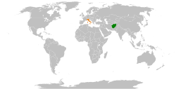 Map indicating locations of Afghanistan and Italy