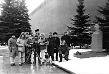 Hartmut Kaminski und sein Film-Team in Moskau 1992.