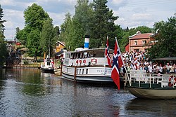 Schleusenanlage in Ørje und das Dampfschiff «Turisten»