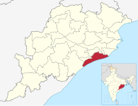 मानचित्र जिसमें पुरी ज़िला Puri district ପୁରୀ ଜିଲ୍ଲା हाइलाइटेड है