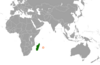 Location map for Madagascar and Mauritius.