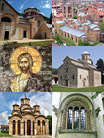 Stone church with various towers.