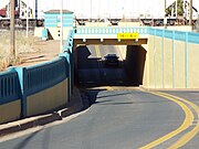 The Winslow Underpass was built in 1925 and is located in Route 87 MP 342. It was listed in the National Register of Historic Places September 30, 1988, Ref. #88001610.