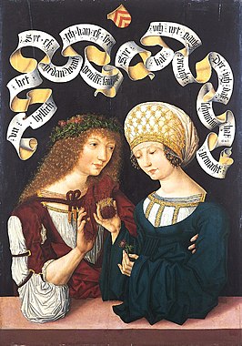 "Gothaer Liebespaar", ca. 1480, tempera en olieverf op paneel (linde en populier), 118 × 82,5 cm, inv. nr. SG 703, Herzogliches Museum, Gotha