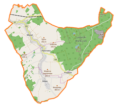 Mapa konturowa gminy Platerówka, na dole nieco na lewo znajduje się punkt z opisem „Zalipie”