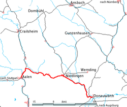 Az Aalen–Donauwörth-vasútvonal útvonala