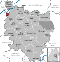 Elhelyezkedése Baden-Württemberg térképén