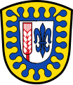 Von Gold und Blau im Wolkenschnitt geteilter Schildbord; Wappen der Gemeinde Emersacker, Landkreis Augsburg