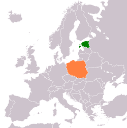 Map indicating locations of Estonia and Poland