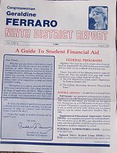 Regular size newsletter, red and blue ink in places, Ferraro's picture at top