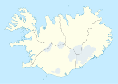 Mapa konturowa Islandii, u góry nieco na prawo znajduje się punkt z opisem „Norðurþing”