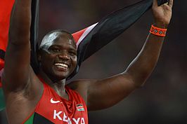 Julius Yego viert zijn wereldtitel in 2015 in Peking.