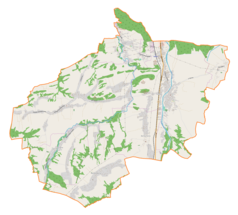 Mapa konturowa gminy Szaflary, blisko centrum po prawej na dole znajduje się punkt z opisem „Bańska Niżna”