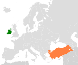 Map indicating locations of Ireland and Turkey