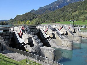 Unterwasserseite der Wehranlage