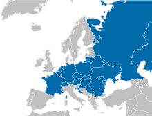 Map of Europe highlighting the CEVNI countries