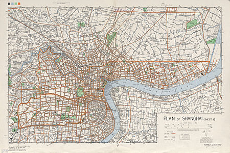 1935 map of Shanghai at Shanghai International Settlement, by the Army Map Service