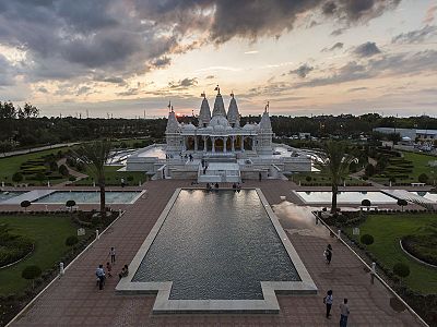 Mandir and the reflection pond (front, aerial view)[29]