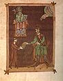Bebo von Seeon übergibt Heinrich II. das Manuskript Gregors des Großen Moralia in Iob (Bamberg, Staatsbibliothek, Msc. Bibl. 84)