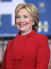 Clinton speaking at an event in Des Moines, Iowa, during her 2016 presidential campaign