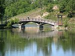 Japanese-style bridge in the East Lagoon in Marquette Park