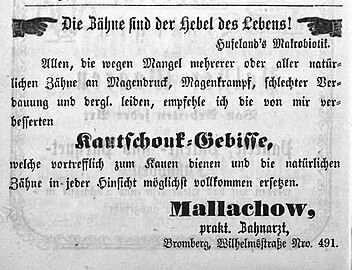 Advertisement for Dr. Mallachow in 1864