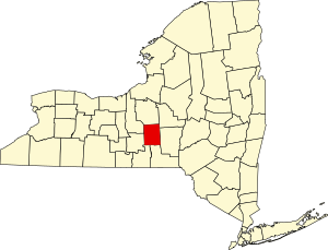 Map of New York highlighting Cortland County