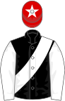 Black, white sash and sleeves, red cap, white star