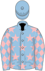 Light blue, pink stars, diamonds on sleeves