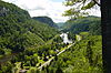 Agawa Canyon station as seen from the Lookout Trail observation platform in 2004