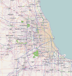 Mapa konturowa Chicago, po prawej znajduje się punkt z opisem „Konsulat Generalny RP w Chicago”