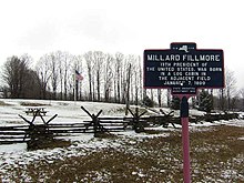 Historical marker at the site of Fillmore's birth