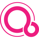 Logo sistem operasi Fuchsia, simbol infinity loop dua warna, miring, dan berlipat ganda. Lingkaran kiri lebih besar dan lebih tinggi. Lingkaran yang kanan lebih kecil dan rendah.