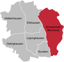 Ligging van Schweicheln-Bermbeck in de gemeente Hiddenhausen