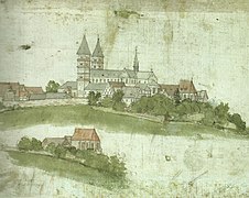 Wolfgang Katzheimer: Klosteranlage, Federzeichnung um 1480/85 (Stiftung Preußischer Kulturbesitz)