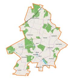 Mapa konturowa gminy Nowodwór, po lewej znajduje się punkt z opisem „Jakubówka”