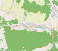 Mapa konturowa Poręby, w centrum znajduje się punkt z opisem „Nowa Wieś”