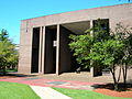 View of the front of the Samuel V. Williams Library on the campus of Stevens Institute of Technology.