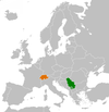 Location map for Serbia and Switzerland.