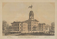 An 1880s lithograph of the original California State Normal School campus in San Jose