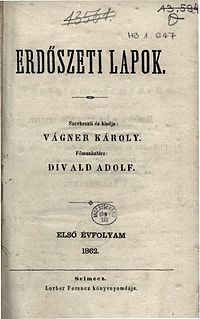 Az Erdészeti Lapok 1862. évi (első) évfolyamának címoldala