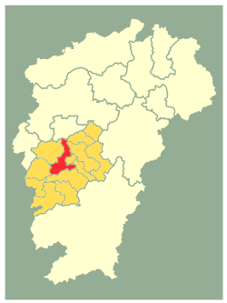 Location of Ji'an County (red) within Ji'an City (gold) and Jiangxi