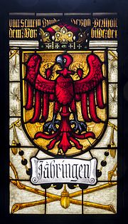 Spätere Wappendarstellung (roter Adler auf Gold) im Neuen Rathaus Freiburg
