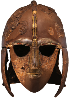 De in Sutton Hoo gevonden, gereconstrueerde helm, waarvan vele historici menen dat deze van Rædwald was.