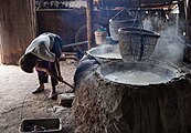 Brine from salt wells is boiled to produce salt at Nan Province, Thailand