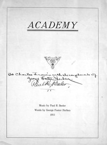 Sheet music to a 1911 school fight song