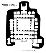 Grundriss der Vihara-Halle 1 in Ajanta