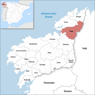 Die Lage der Comarca Eume in der Provinz A Coruña