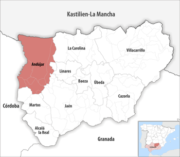 Die Lage des Gerichtsbezirk Andújar in der Provinz Jaén