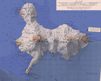 Topographische Karte der Ross-Insel mit den Vee Cliffs (unten)